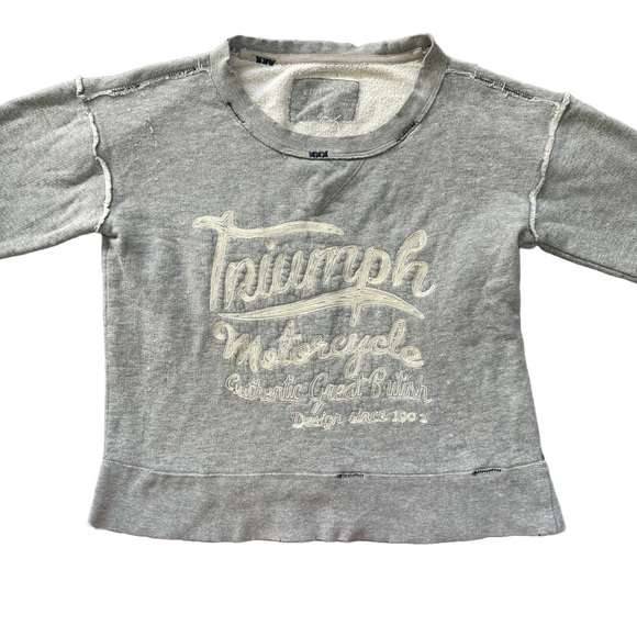 LUCKY BRAND GRAY DISTRESSED CREWNECK LONG SLEEVE MOTORCYCLE SWEATSHIRT SIZE XS - Picture 3 of 8